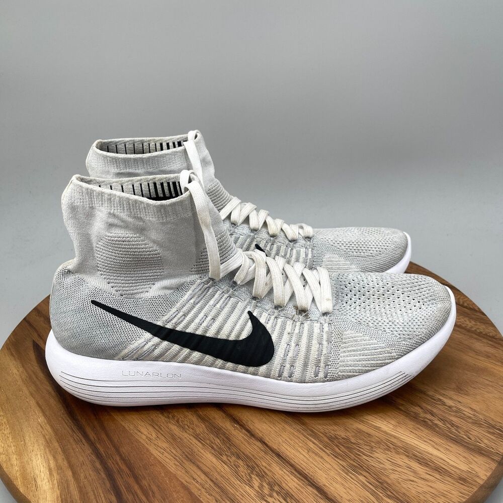 Nike Lunarepic Flyknit Shoes Mens Size 14 White Gray Running Comfort Walking Gym